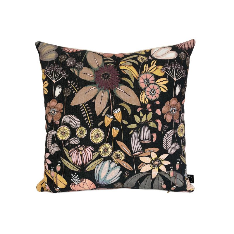 kussen bloemen zwart