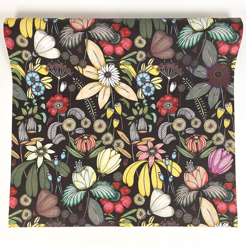 Behang bloemen zwart