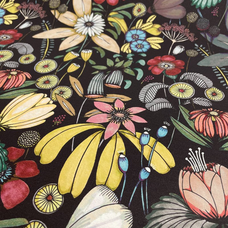 Behang bloemen zwart