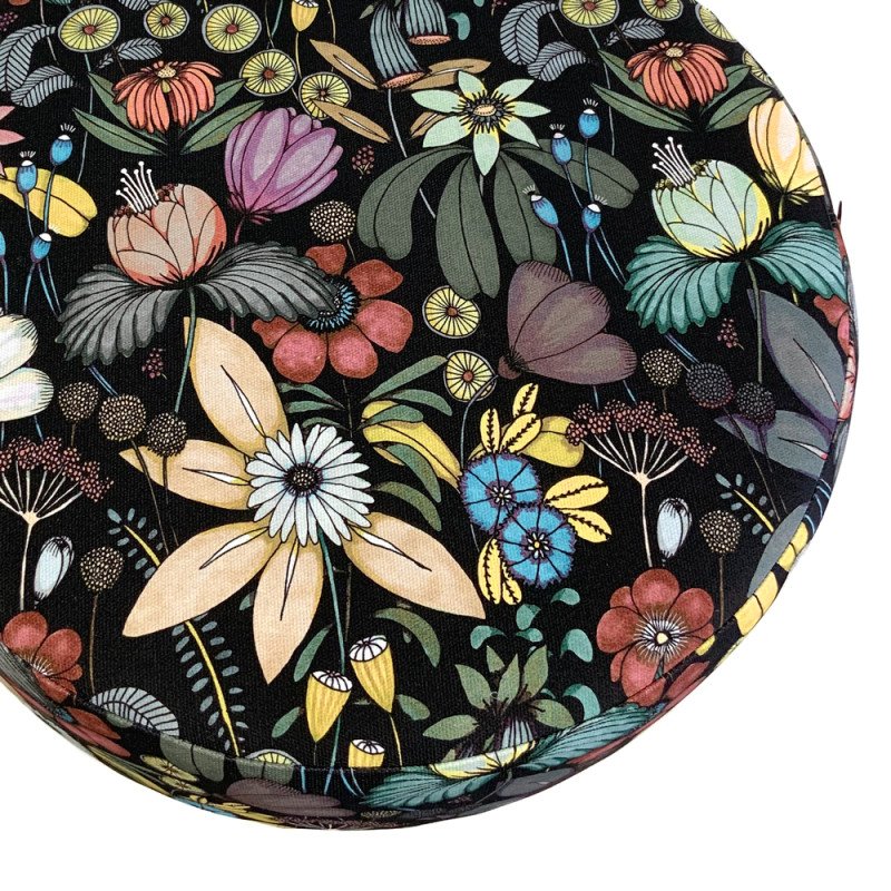 Poef zwart met bloemen
