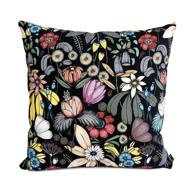 kussen bloemen zwart